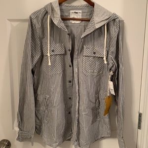 Hooded Light Grey and White Button Down